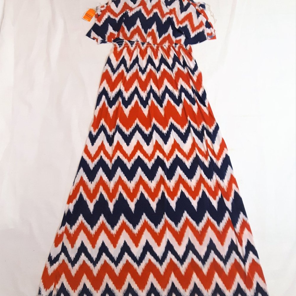 West Loop Size Large Red White Blue Print Maxi Dress NWT - Picture 2 of 15
